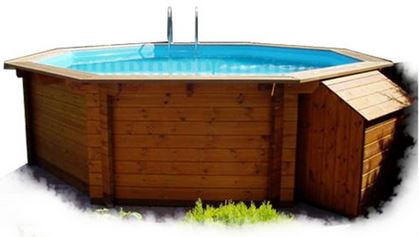 Piscina de madera hexagona con clorador salino